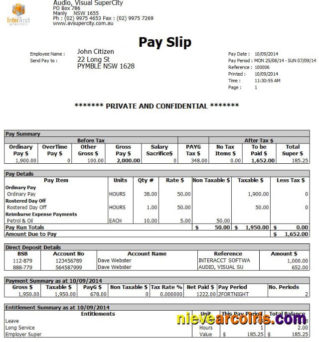 AUSTRALIA AUDIO Visual SuperCity payslip